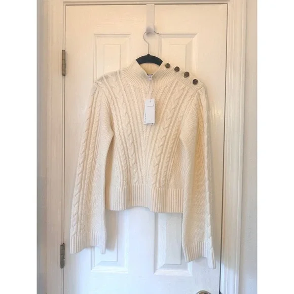 Derek Lam 10 Crosby Thomas Cable Knit Wool Sweater Blanc De Blanc TF439295YCB XS